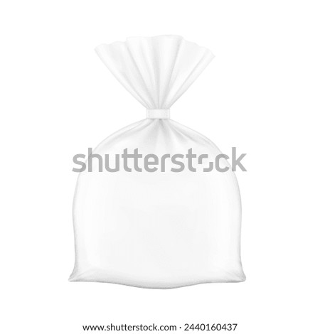 Bag round shape mockup with clip band. Vector illustration isolated on white background. Mockup will make the presentation look as realistic as possible. EPS10.