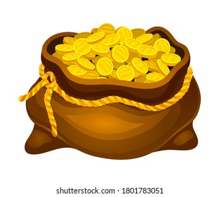 Bag or Sack Full with Golden Coins Vector Illustration