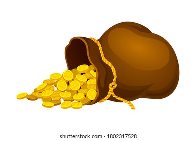 Bag or Sack Full with Golden Coins Vector Illustration