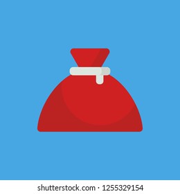 bag of Santa Claus flat icon isolated on blue background. Simple Christmas gifts sign symbol in flat style. New year and winter elements Vector illustration for web and mobile design.