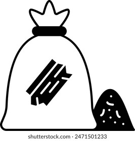 Bag of Sawdust waste of woodworking operation concept, Garbage or Trash of milling of wood vector icon design, timber and lumber Symbol, Forestry and Deforestation Sign, forest farming and woodlands