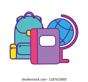 bag school with notebook and globe