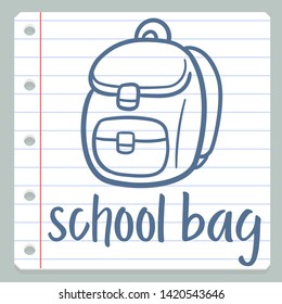 Bag School Objects. Teacher Learning Doodle. Icon Symbol Sketch. Line Hand Drawn Art.