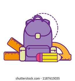 bag school with pencil and rules isolated icon
