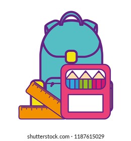 bag school with rules and box colors isolated icon