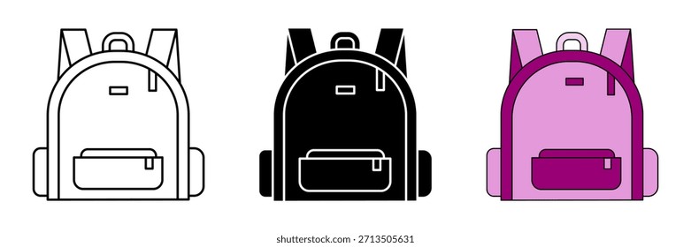 Ícone de conjunto de escola saco no fundo branco