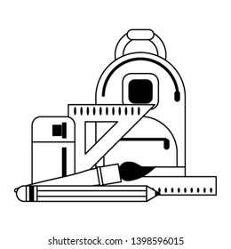 bag with school supplies in black and white