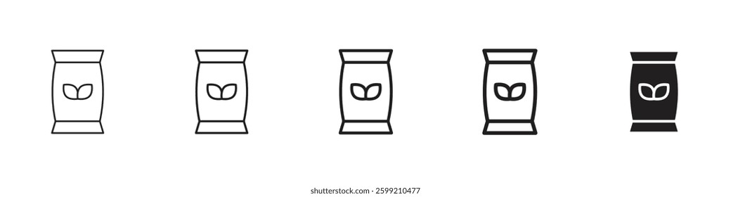 Bag seedling icons in black outline, solid and colored style