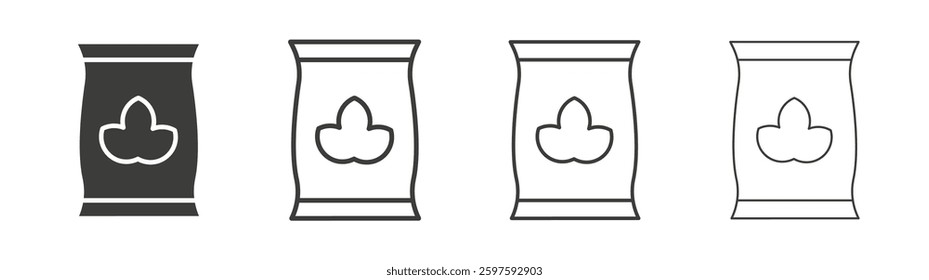 Bag seedling vector icon set in black and white color.