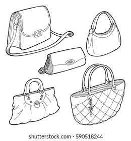 Bag set graphic black white sketch illustration vector