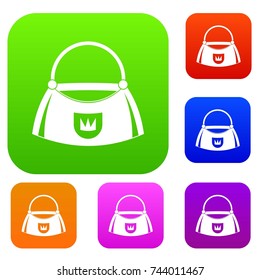 Bag set icon color in flat style isolated on white. Collection sings vector illustration