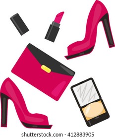 bag, shoes, vector illustration