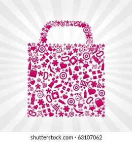 Bag For Shopping With Beams And Stars, On Grey Background, Vector Illustration