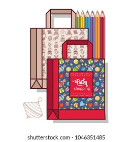 Bag for shopping. Goods for kids. Vector illustration