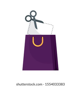 bag shopping with scissors isolated icon vector illustration design