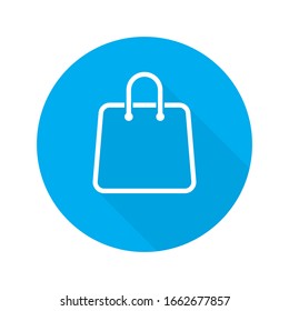 Bag shopping vector isolated icon on blue circle background. Flat design illustration. Line shopping bag icon. Eco bag icon. EPS 10