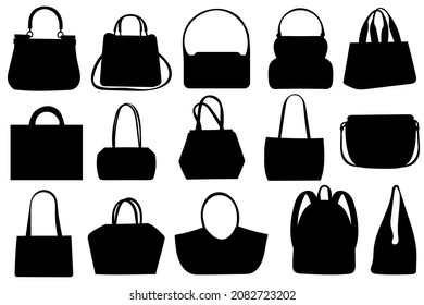 Bag silhouette vector. Lady fashion collection bags and backpack. Elegance handbag black set silhouettes. Vector illustration, EPS10
