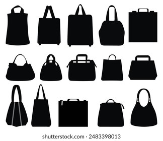 Bag  silhouettes set, large pack of vector silhouette design, isolated white background