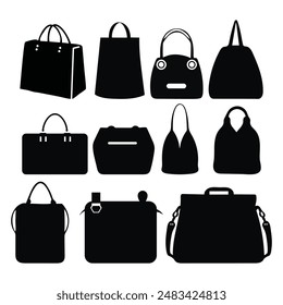 Bag  silhouettes set, large pack of vector silhouette design, isolated white background