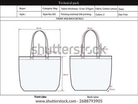 Bag size char, flat sketch, vector, illustration 