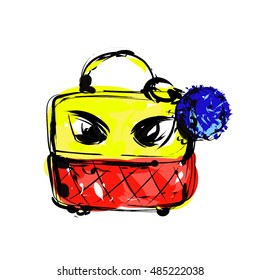 Bag sketch illustration. Fashion accessories. Autumn fashion greeting card. fluffy trinket