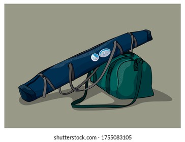 Bag and skis in a case. Vector illustration