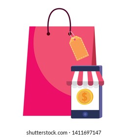 Bag and smarthone icon design vector illustration
