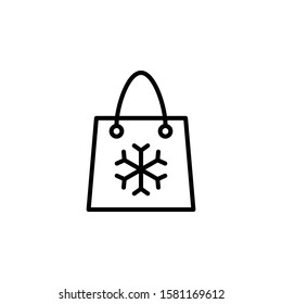 Bag with snowflake thin line icon on white background. Vector illustration eps10.