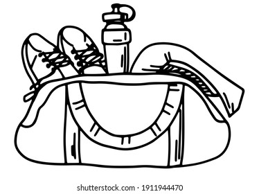 Bag. Sport. Sports equipment. Isolated element on a white background. Vector illustration. Coloring.