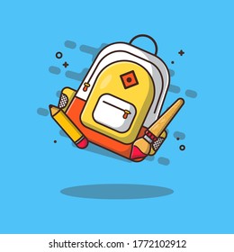 Bag and Stationary Vector Icon Illustrations. ducation Icon Concept White Isolated. Flat Cartoon Style Suitable for Web Landing Page, Banner, Sticker, Background 