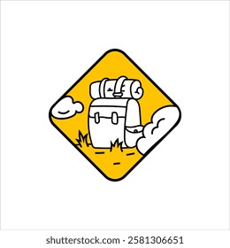 Bag sticker vector design in cool yellow color. Trendy cute smile patch.