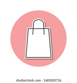 Beutel aus dem Symbol für den Aufkleber des Ladens. Einfache dünne Linie, Vektorillustration von Web-Icons für i und ux, Website oder mobile Applikationen