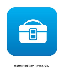 Bag symbol design on blue button,clean vector