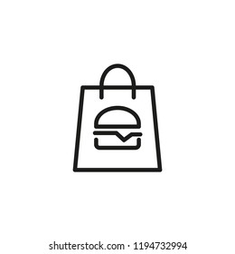 Bag With Takeaway Food Line Icon. Hamburger, Delivery, Takeout Food. Takeaway Food Concept. Vector Illustration Can Be Used For Topics Like Meal, Unhealthy Eating, Service