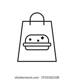 Bag With Takeaway Food Line Icon. Hamburger, Delivery, Takeout Food.