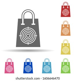 Bag, target, market orientation in multi color style icon. Simple glyph, flat vector of business icons for ui and ux, website or mobile application