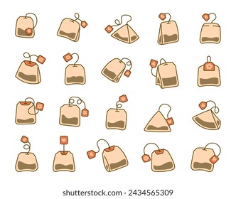 Bag of tea. Breakfast. Hand drawn style. Vector drawing. Collection of design elements.