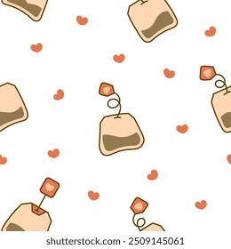 Bolsa de té. Patrón sin fisuras. Desayuno. Estilo dibujado a mano. Dibujo de Vector. Diseña adornos.