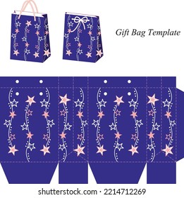 Plantilla de bolsa con estrellas, vector, azul