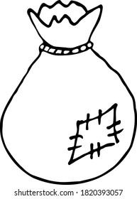 A bag tied with a rope, with a patch. Gifts. Vector illustration.