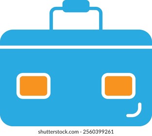 Bag for travel trip Travel luggage or user interface icon symbol pictogram vector blue and orange color.