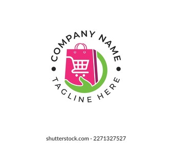 Bag, Trolley and Hand Combination Logo Concept sign icon symbol Element Design. Shopping, Shop Logotype. Vector illustration template