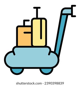 Bag trolly icon outline vector. Hotel suitcase. Hotel cart color flat