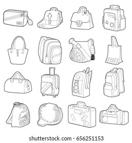 Bag types icons set. Flat illustration of 16 bag types vector icons for web