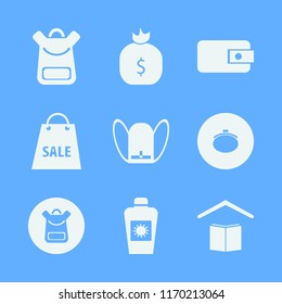 bag vector icons set. with purse, shopping bag, sun oil and money bag in set