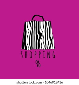 Bag vector logo. Barcode logo. Fashion vector logo. Shopping emblem