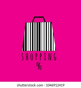 Bag vector logo. Barcode logo. Fashion vector logo. Shopping emblem