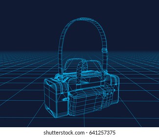 Bag Vector wireframe, perspective 3d technology vector illustration.