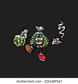 caricatura de hierba nublada vectorial ahumado conjunto de la manga nug weed