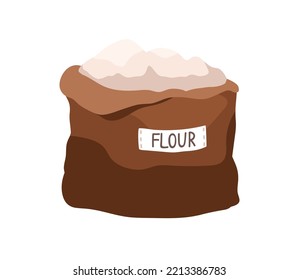 Bag Of Wheat Flour. Heap, Pile Of Milled Cereal Powder In Open Sack, Package. Flat Vector Illustration Isolated On White Background